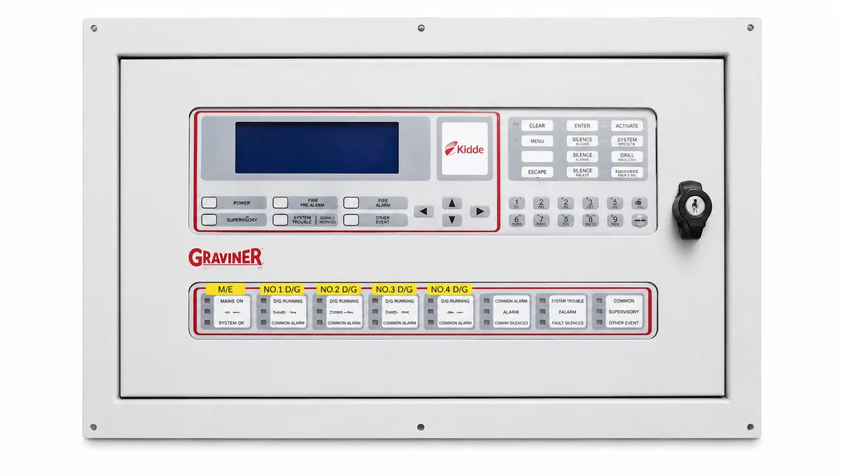 Graviner MK6 Oil Mist Detector – Addressable Marine Engine Protection System Graviner MK6 Oil Mist Detector with addressable detector heads for marine diesel engine crankcase oil mist monitoring.