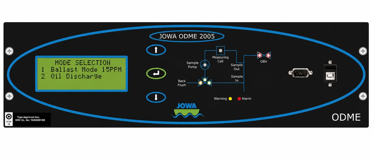 JOWA ODME 2005 Oil Discharge Monitoring Equipment JOWA ODME 2005 Oil Discharge Monitoring Equipment installed onboard an oil tanker for monitoring and recording oil discharge during cargo operations.