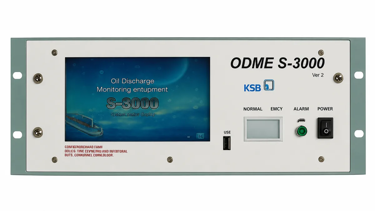 KSB Seil ODME S-3000 Ver. 2 Panel Layout Front panel user interface schematic for the KSB Seil ODME S-3000 Ver. 2 Oil Discharge Monitoring Equipment.